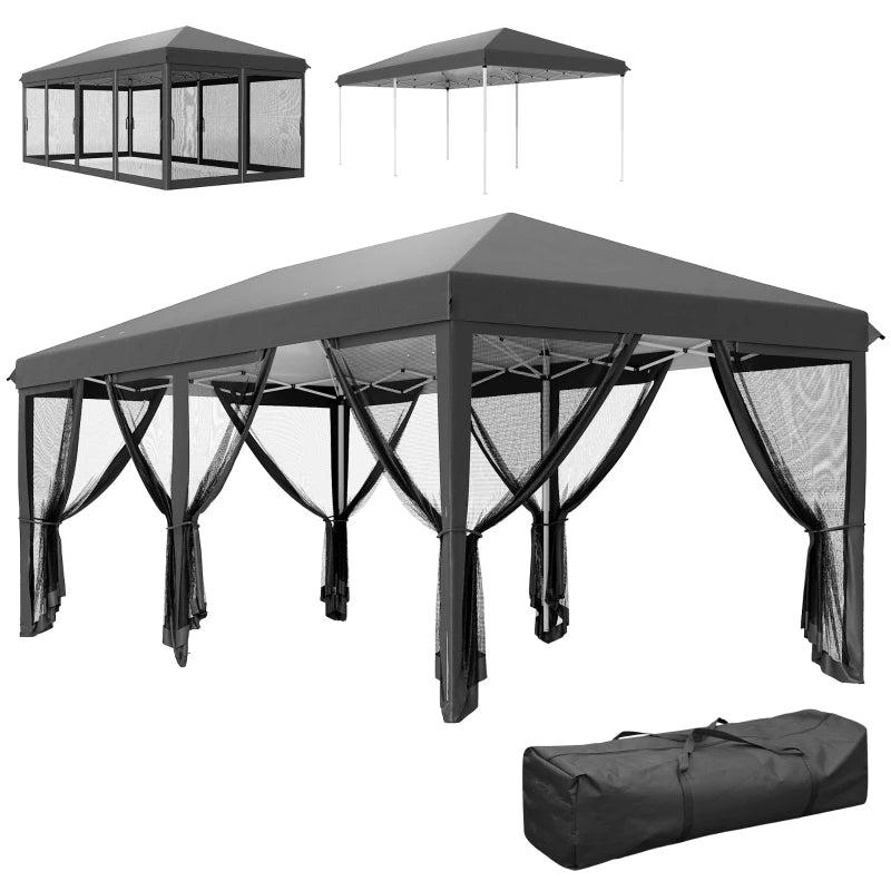 3m x 6m Pop Up Gazebo Tent with Mesh Walls, Outdoor Canopy for Parties & Weddings, Black