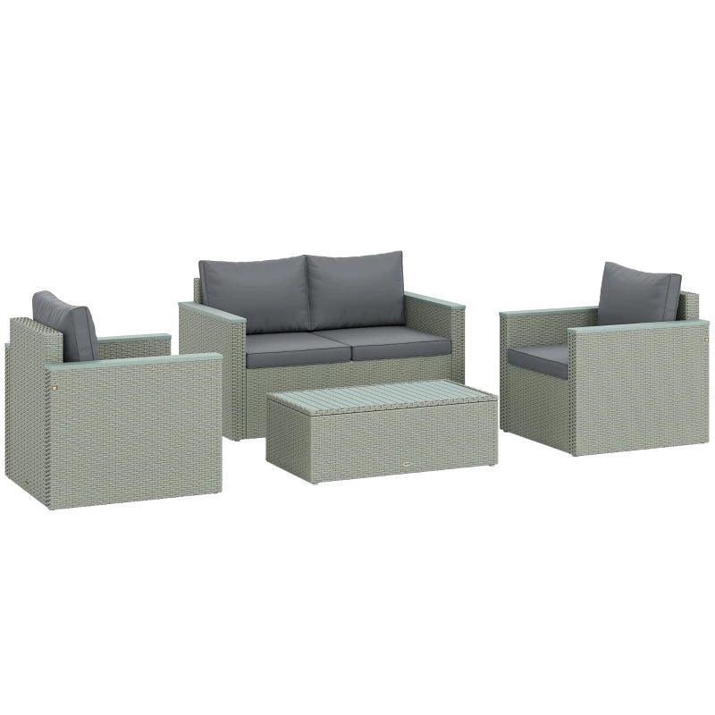 4 Piece Rattan Garden Furniture Set - Wicker Outdoor Sofa, Armchairs & Coffee Table - Light Grey