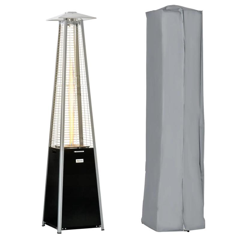 50 x 50 x 225cm Freestanding Gas Patio Heater - Garden Tower Heater with Wheels, Dust Cover, Regulator and Hose Included, Black,
