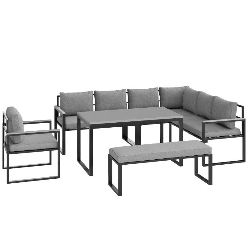 6-Piece L-Shaped Garden Furniture Set with 3 Loveseats - Grey Outdoor Seating
