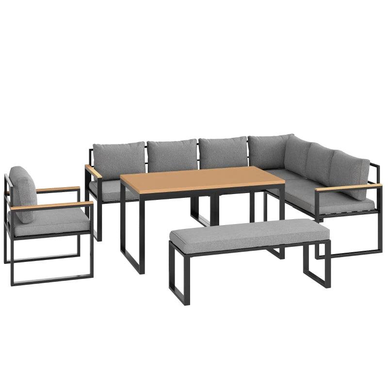 6-Piece L-Shaped Garden Furniture Set with 3 Loveseats - Natural Wood Outdoor Seating