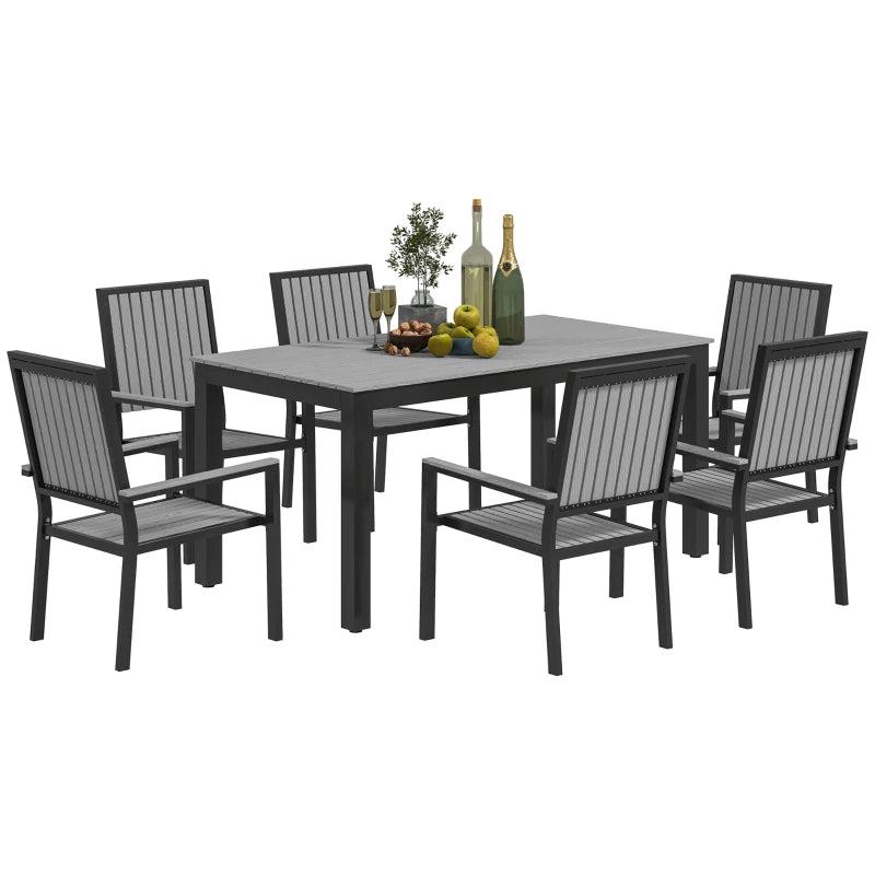 6 Seater Garden Dining Set with Stackable Chairs - Outdoor Aluminium Table & Grey Furniture