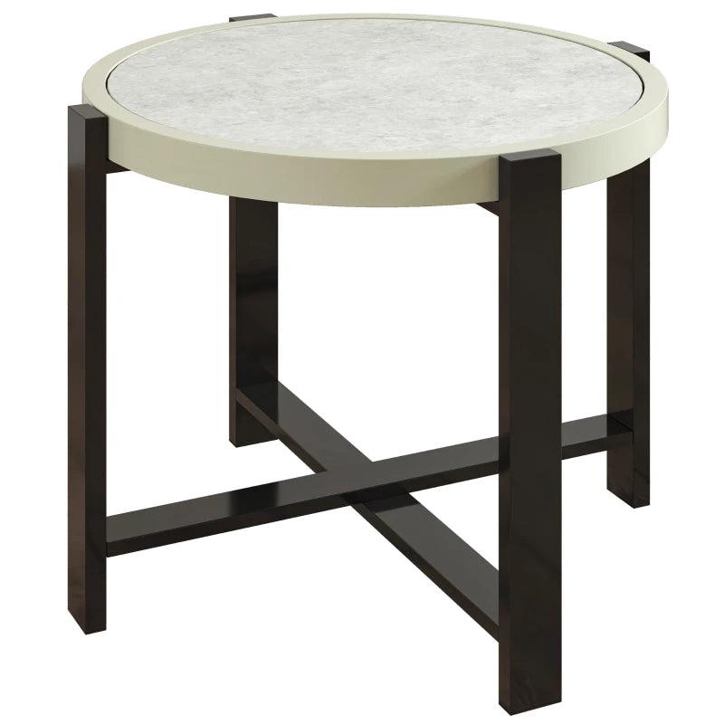 60cm Round Small Garden Table - Outdoor Side Table with Faux Marble Top, Light Grey Aluminium Frame