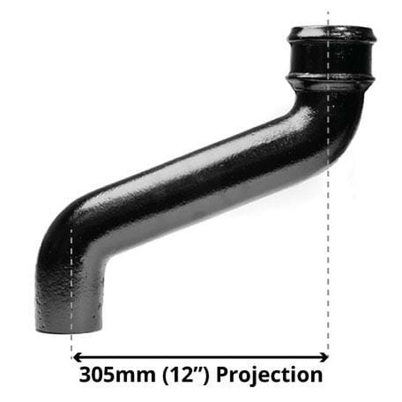 65mm (2.5") Cast Iron Downpipe Offset 305mm (12") Projection - Black