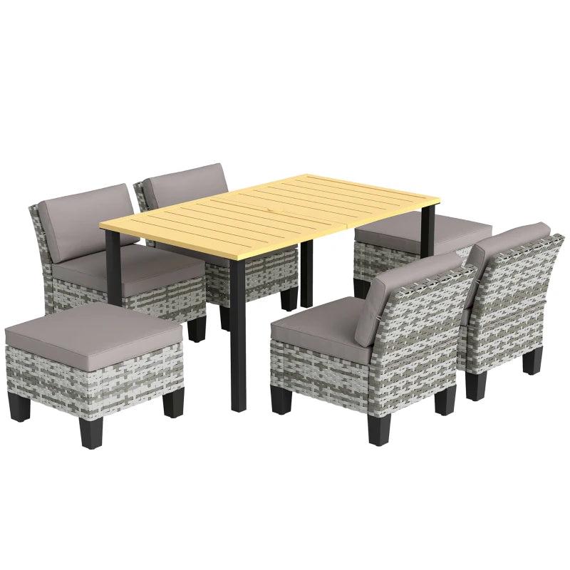 7-Piece Grey Rattan Garden Dining Set with Cushions, Umbrella Hole, Patio Table & Chairs