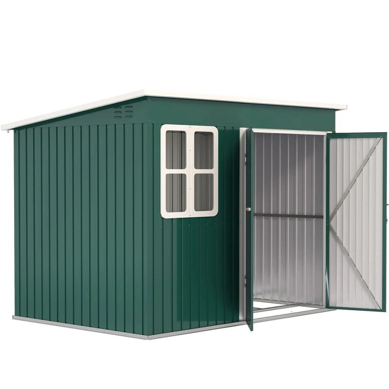 8.5ft x 6ft Green Metal Shed with Foundation Kit, Window, Lockable Wide Doors and Air Vents