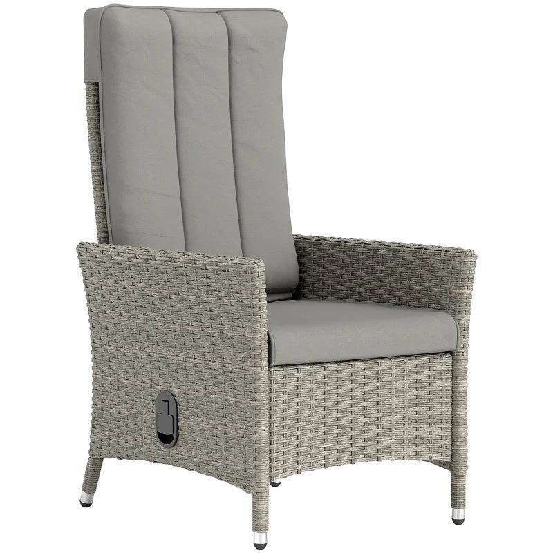 Adjustable 105-150 Reclining Grey Rattan Chair for Outdoor Patio Comfort