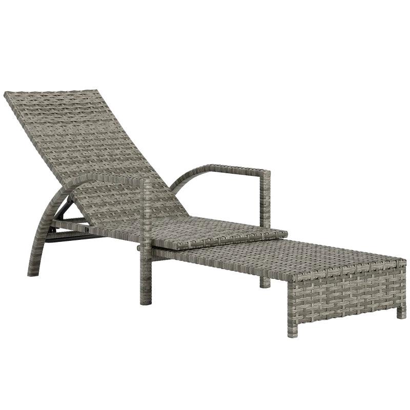 Adjustable PE Rattan Sun Lounger - Mixed Grey Outdoor Recliner for Garden & Patio
