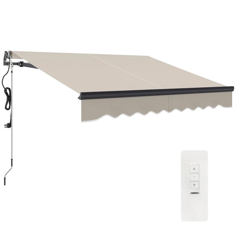 Beige 2.5m x 2m Electric Awning with Remote Controller - Aluminium Frame,  UV30+ Sun Shade Canopy for Garden Patio Deck