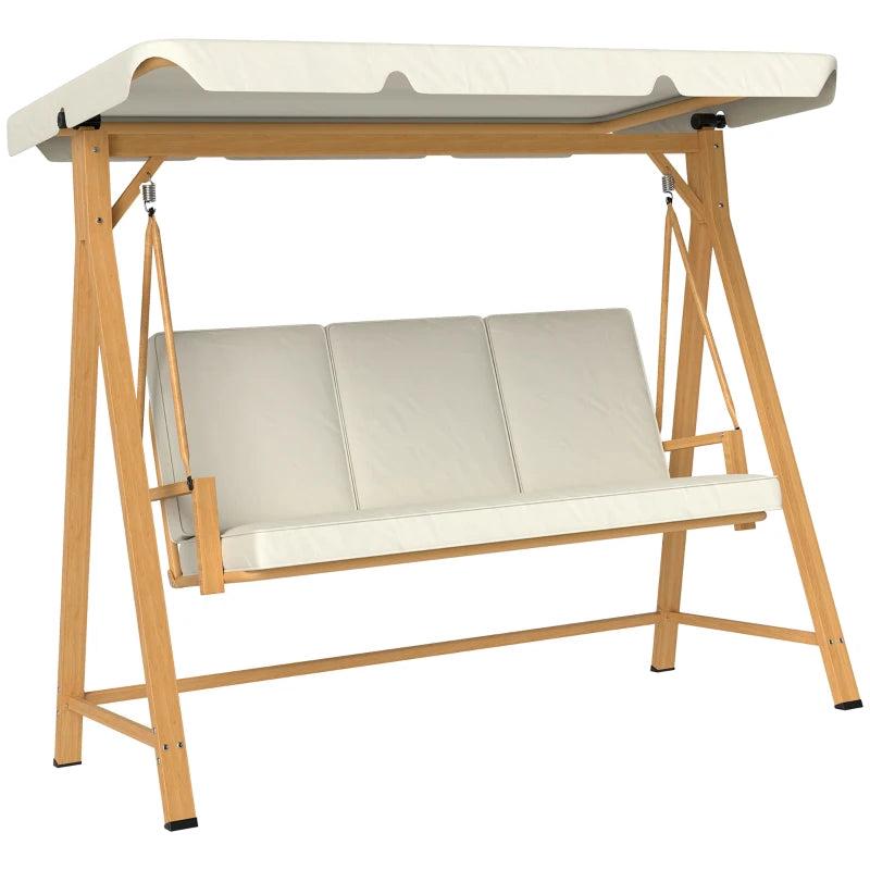 Beige Three-Seater Garden Swing Bench with Adjustable Canopy for Outdoor Relaxation