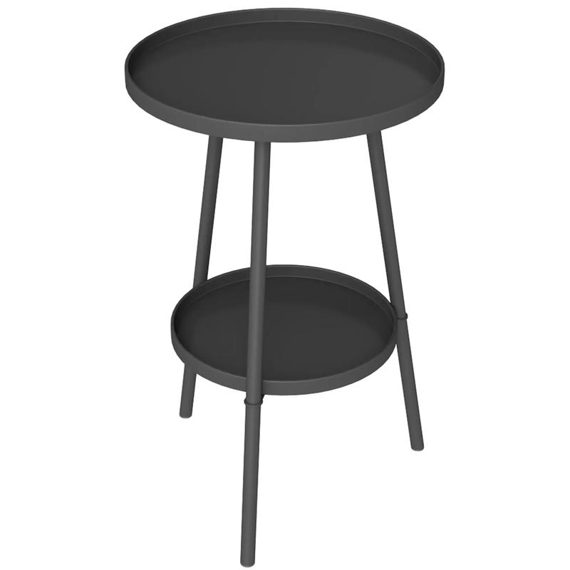 Black 2-Tier Small Round Garden Table - Metal Patio Table - Coffee Table for Porches, Decks & Balconies