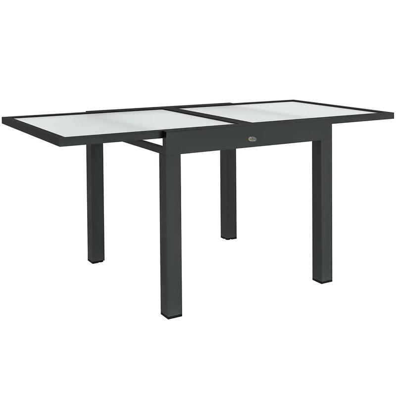 Black Frame Aluminium Extendable Garden Table - Tempered Glass Tabletop, 80/160 x 80 x 75 cm