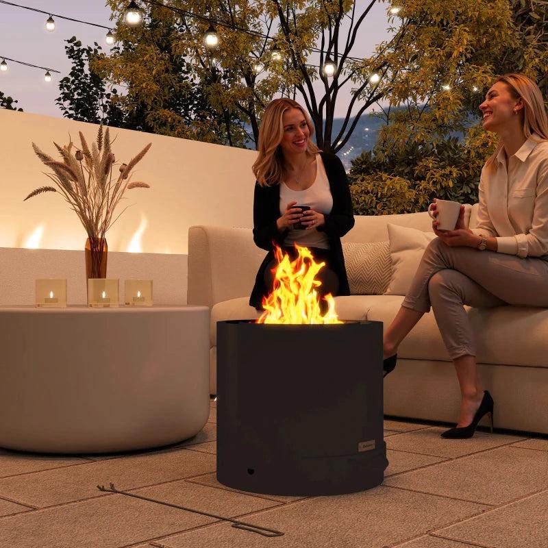 Black Metal Wood-Burning Fire Pit with Poker - Outdoor Patio Fire Bowl