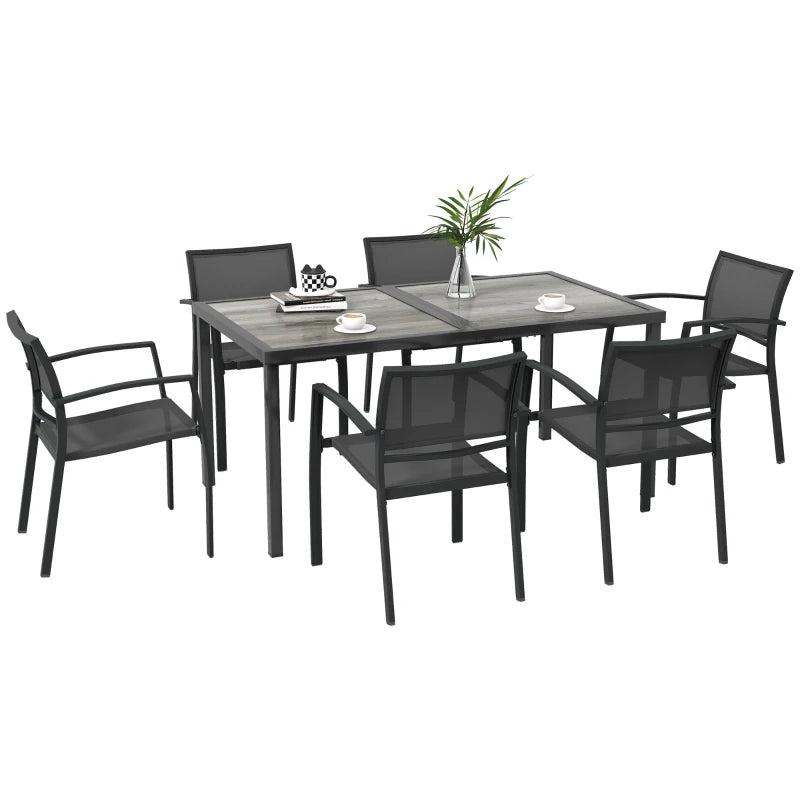 Seven-Piece Casual Outdoor Dining Set With Wood-Effect Table - Grey