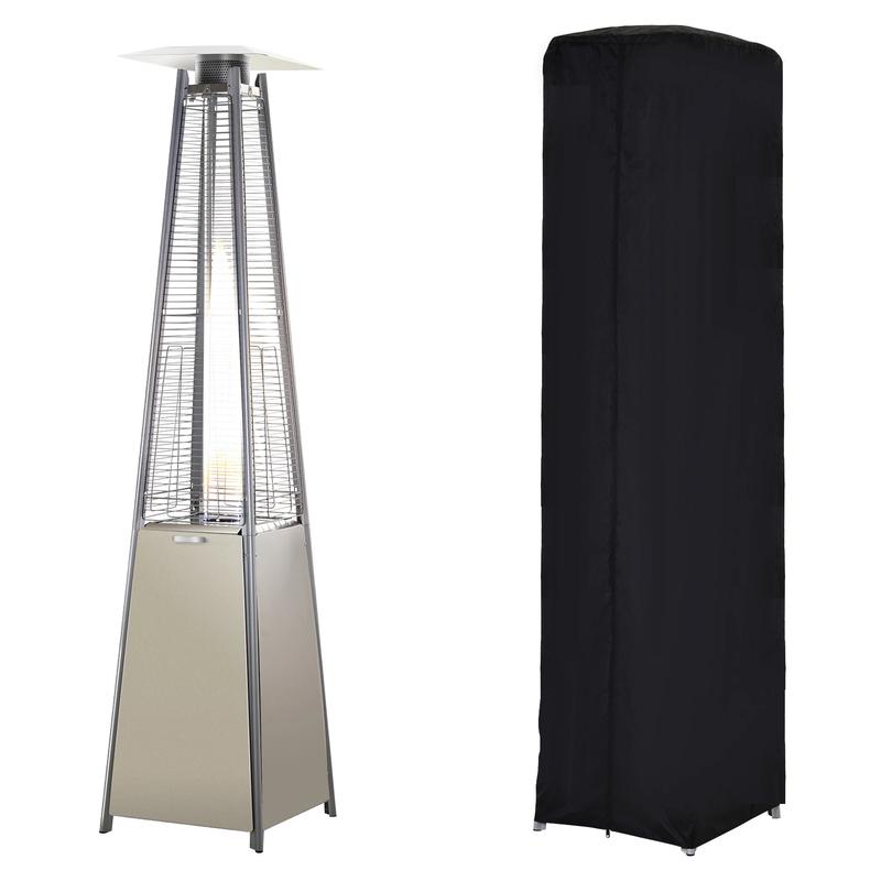 Stainless Steel Outdoor Garden Pyramid Patio Heater with Wheels and Rain Cover - Silver