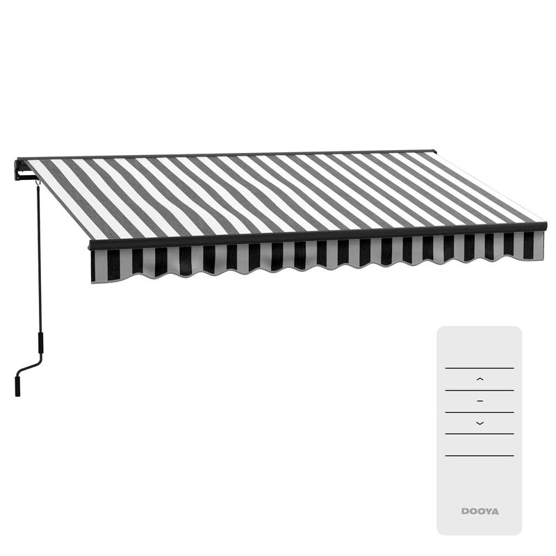 Striped 2.5m x 3.5m Aluminium Frame Electric Awning With Remote - Grey/White