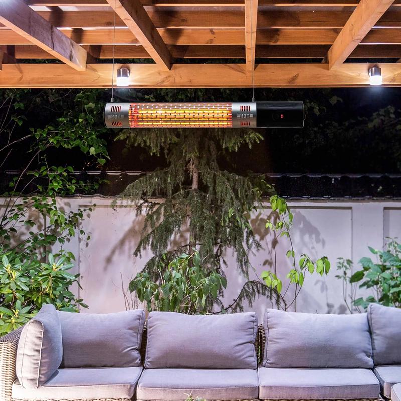 Wall Mounted Patio Heater - 1500W Electric Infrared Halogen Heater with Remote Control, Black