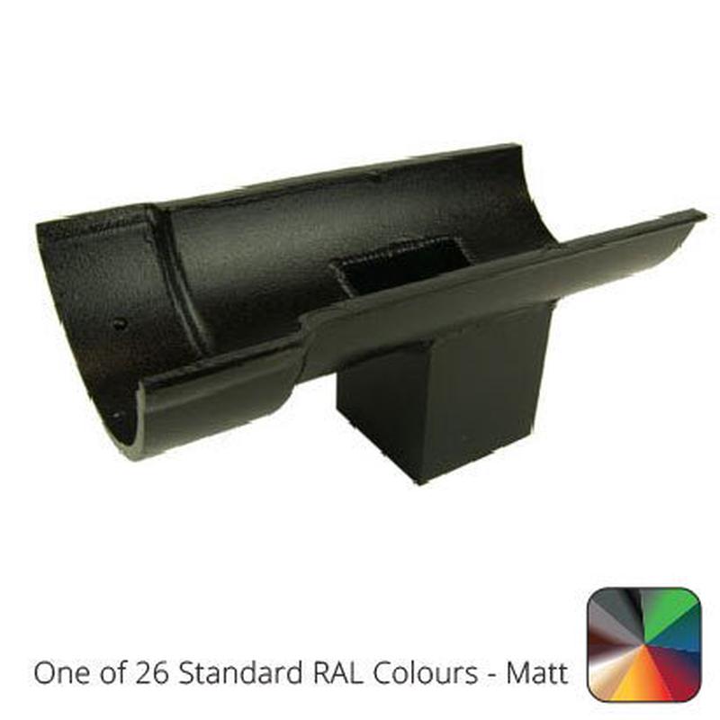 Alumasc 115mm (4.5") Beaded Half Round Cast Aluminium Single Spigot/Socket Running Outlet with 75x75mm square outlet pipe - One of 26 Standard Matt RAL colours TBC