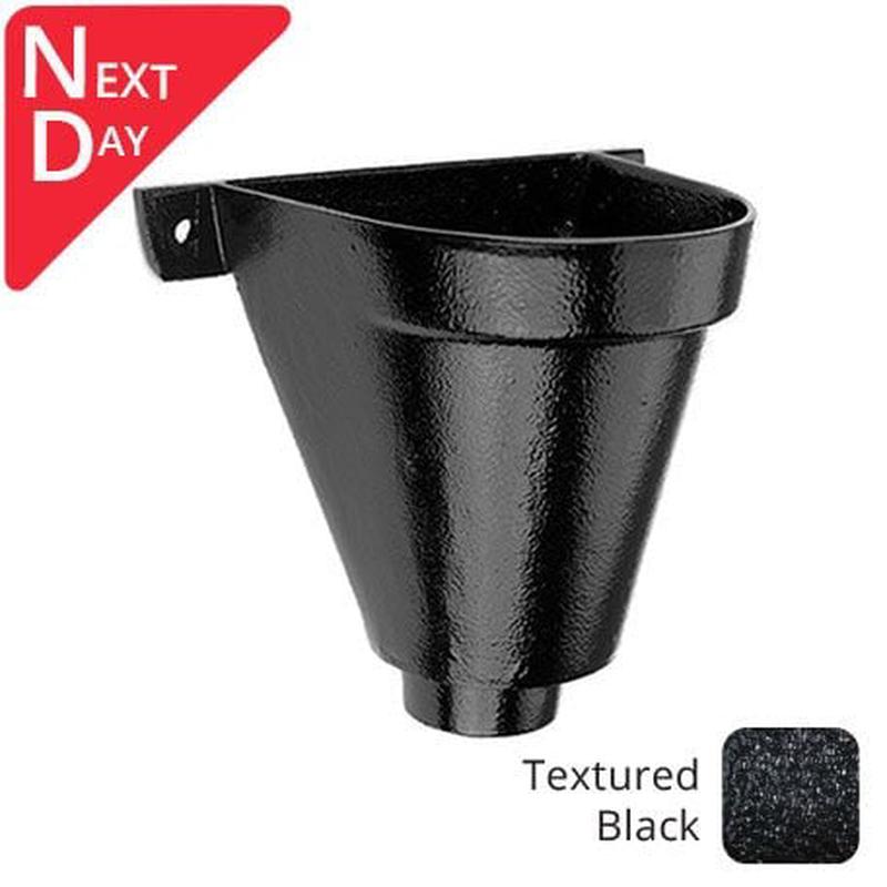 Alumasc 200mm Cast Aluminium Flat Back Hopper Head - 100mm outlet - Textured Black