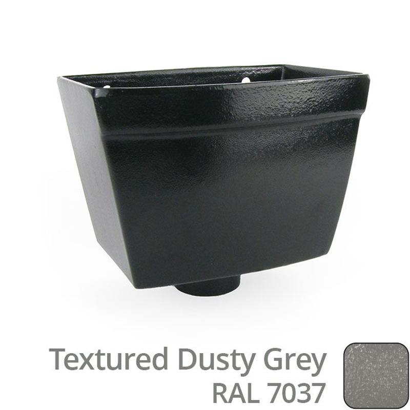 Alumasc 250mm Cast Aluminium Rectangular Hopper Head 76mm outlet - 260 x 190 x 180mm - Textured Dusty Grey RAL 7037