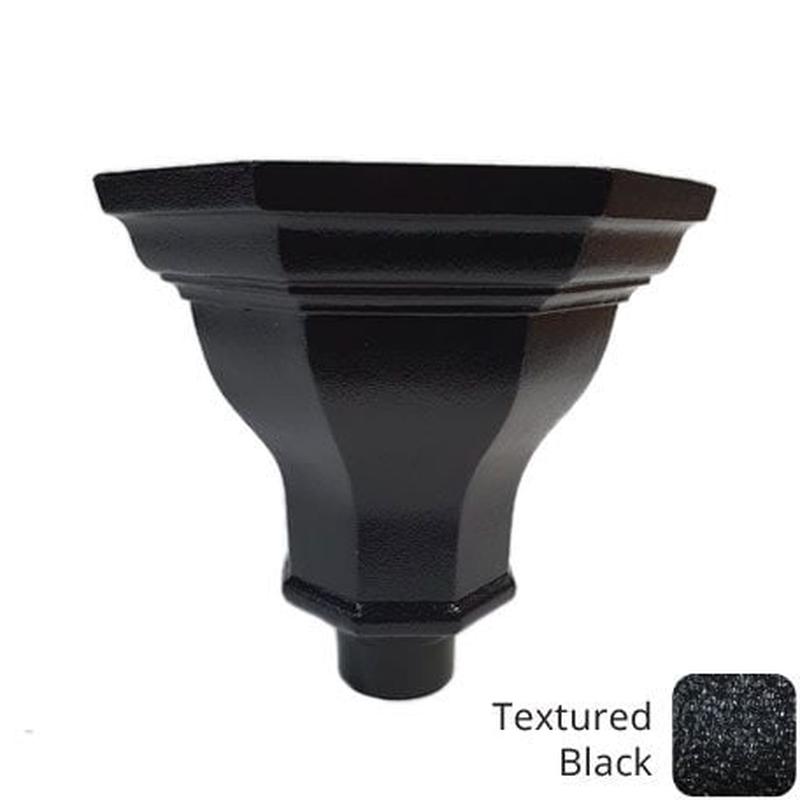 Alumasc 295w x 230h x 233d (mm) Cast Aluminium Ornate Fluted Flat Back Hopper - 101mm outlet - Textured Black