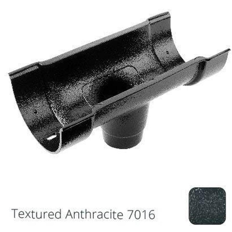 ARP 115x75mm (4.5"x3") Beaded Deep Run Cast Aluminium Double Socket Running Outlet with 63mm outlet pipe - Textured Anthracite Grey RAL 7016