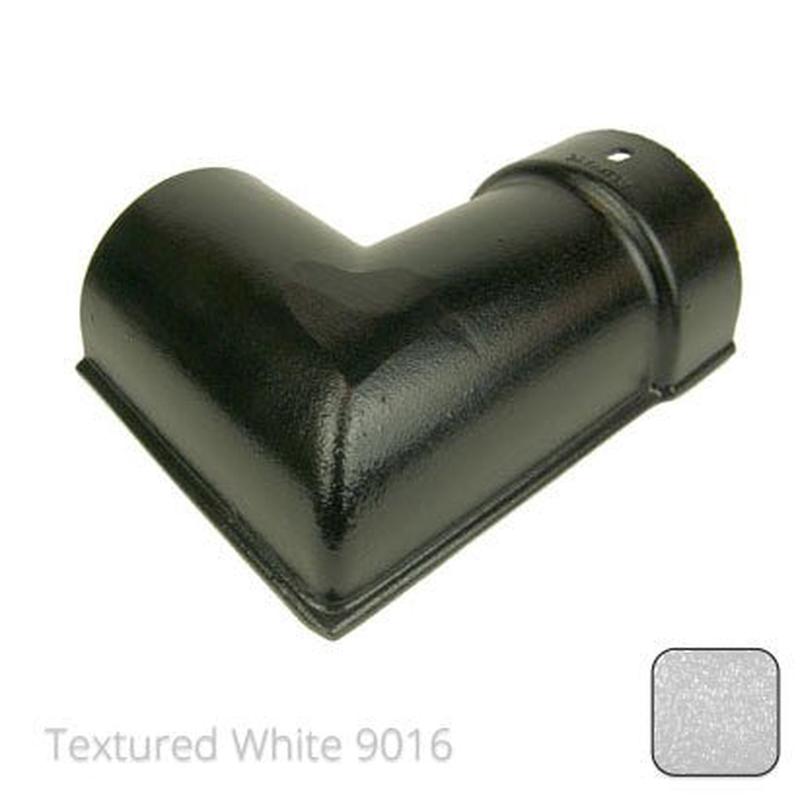 Alumasc 115mm (4.5") Beaded Half Round Cast Aluminium 90 degree External Gutter Angle - Textured Traffic White RAL 9016