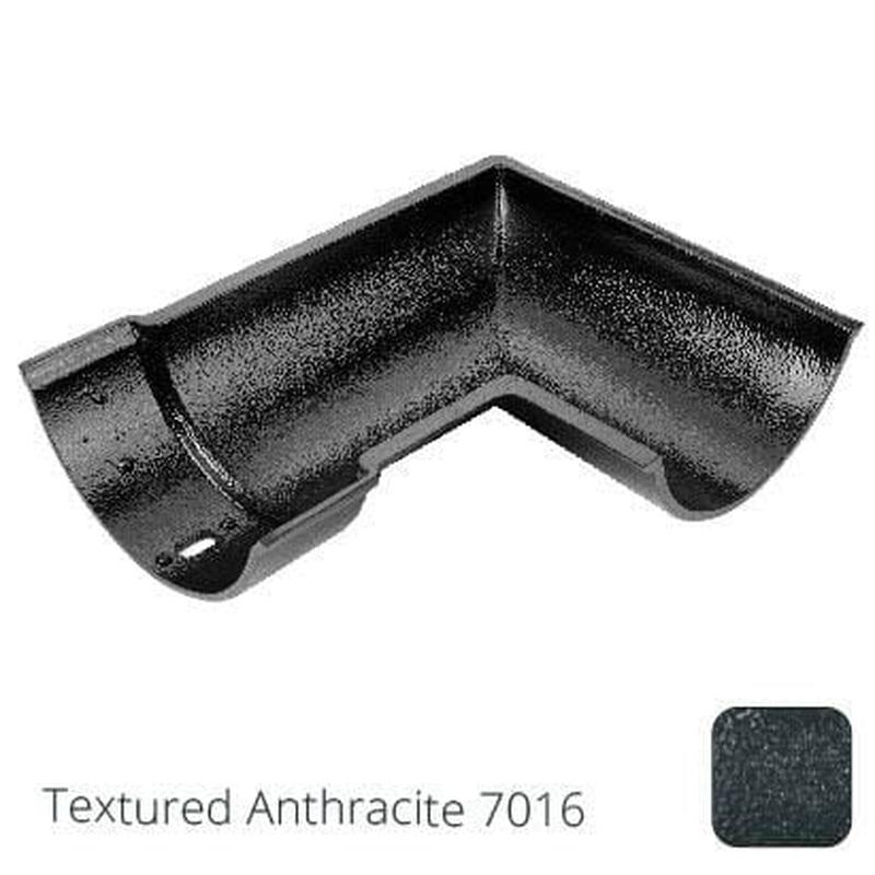 Alumasc 115mm (4.5") Beaded Half Round Cast Aluminium 90 degree Internal Gutter Angle - Textured Anthracite Grey RAL 7016