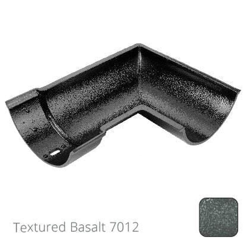 Alumasc 115mm (4.5") Beaded Half Round Cast Aluminium 90 degree Internal Gutter Angle - Textured Basalt Grey RAL 7012