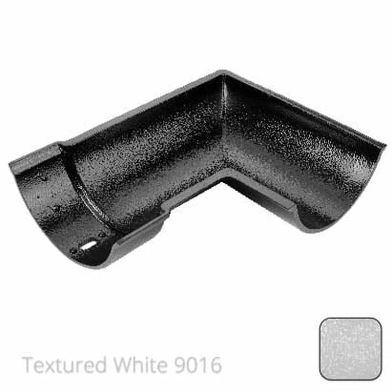 Alumasc 115mm (4.5") Beaded Half Round Cast Aluminium 90 degree Internal Gutter Angle - Textured Traffic White RAL 9016