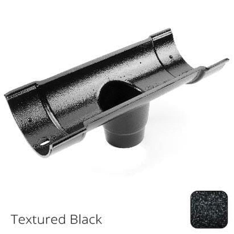 Alumasc 115mm (4.5") Beaded Half Round Cast Aluminium Double Socket Running Outlet with 63mm outlet pipe - Textured Black