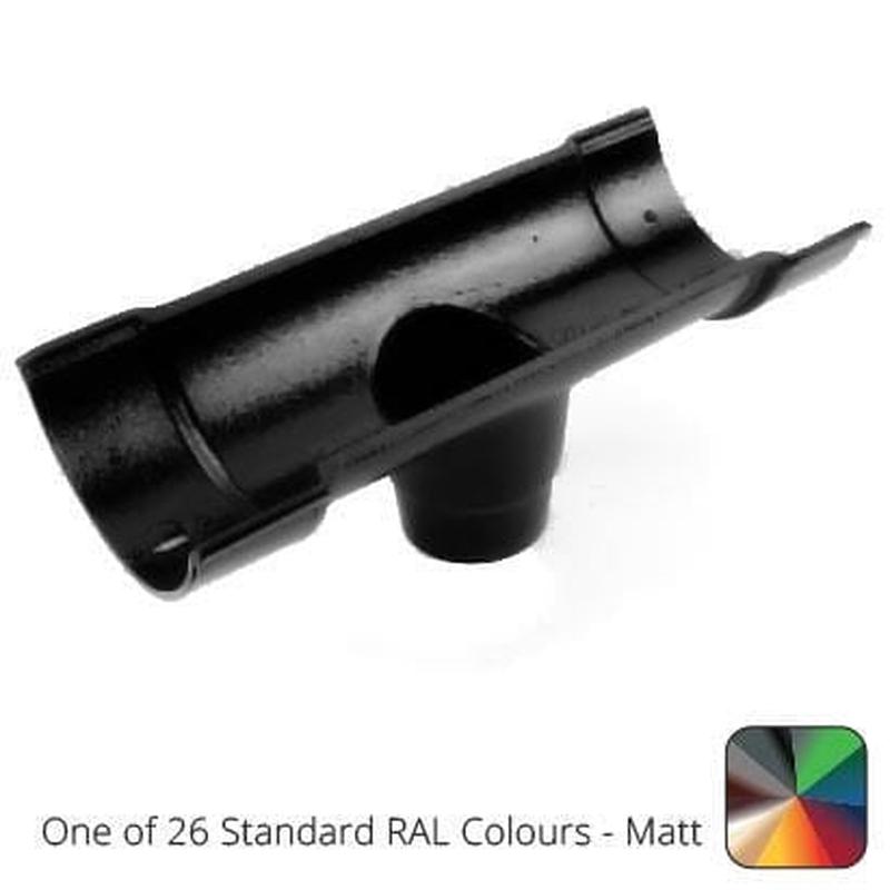 Alumasc 115mm (4.5") Beaded Half Round Cast Aluminium Double Socket Running Outlet with 75mm outlet pipe - One of 26 Standard Matt RAL colours TBC