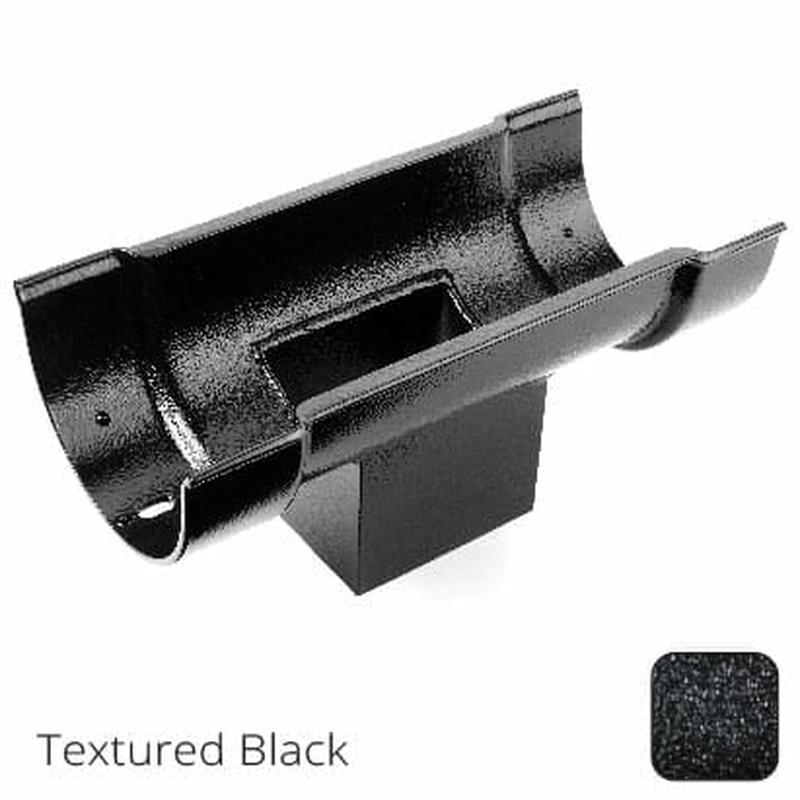 Alumasc 115mm (4.5") Beaded Half Round Cast Aluminium Double Socket Running Outlet with 75x75mm square outlet pipe - Textured Black