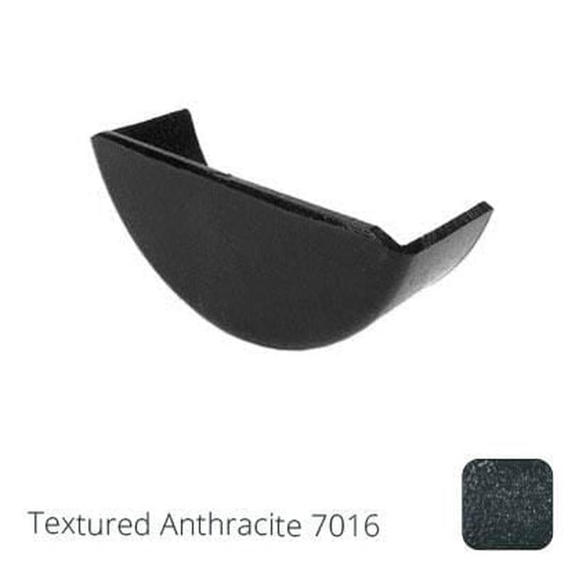 Alumasc 115mm (4.5") Beaded Half Round Cast Aluminium Gutter Stop-end - External - Textured Anthracite Grey RAL 7016