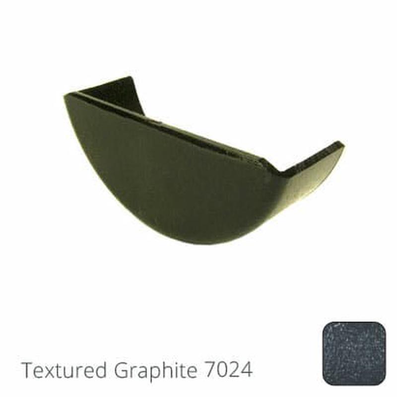 Alumasc 115mm (4.5") Beaded Half Round Cast Aluminium Gutter Stop-end - Internal - Textured Graphite Grey RAL 7024