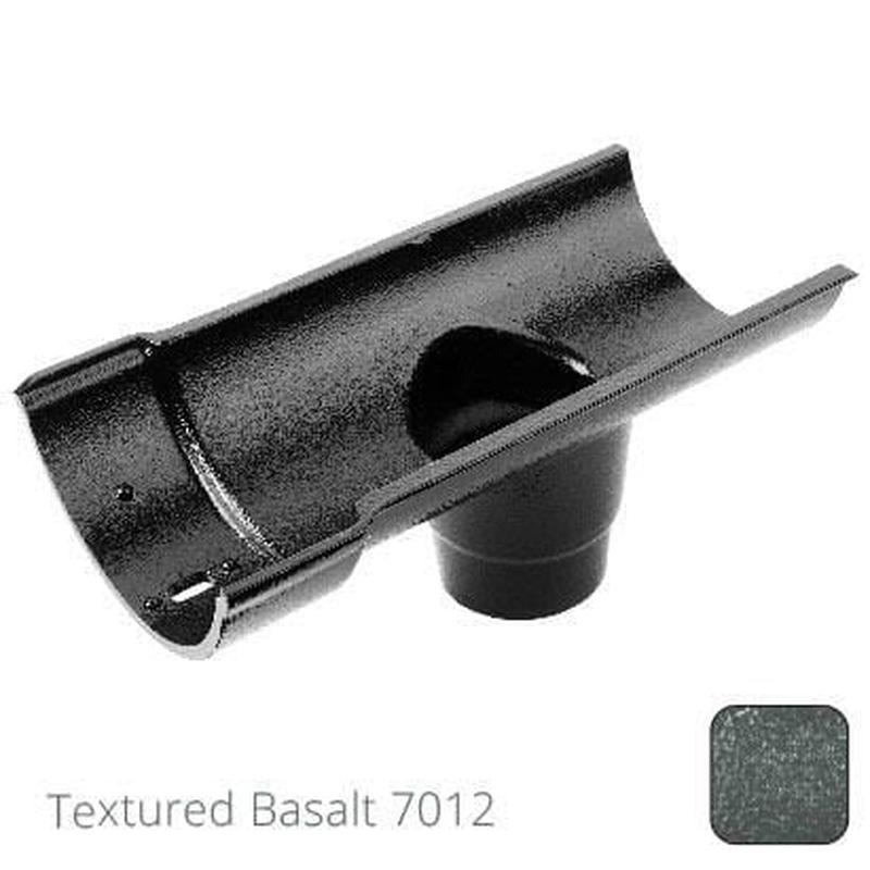 Alumasc 115mm (4.5") Beaded Half Round Cast Aluminium Single Spigot/Socket Running Outlet with 63mm outlet pipe - Textured Basalt Grey RAL 7012