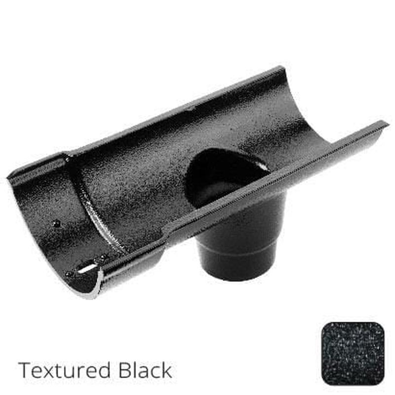 Alumasc 115mm (4.5") Beaded Half Round Cast Aluminium Single Spigot/Socket Running Outlet with 75mm outlet pipe - Textured Black