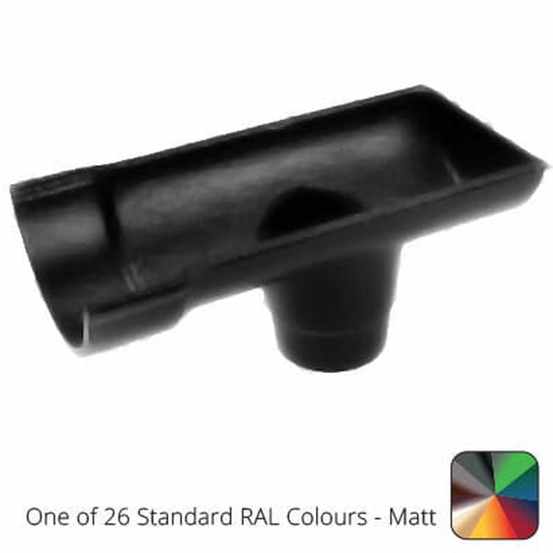 Alumasc 115mm (4.5") Beaded Half Round Cast Aluminium Stop-end Socket Outlet with 63mm outlet pipe - One of 26 Standard Matt RAL colours TBC