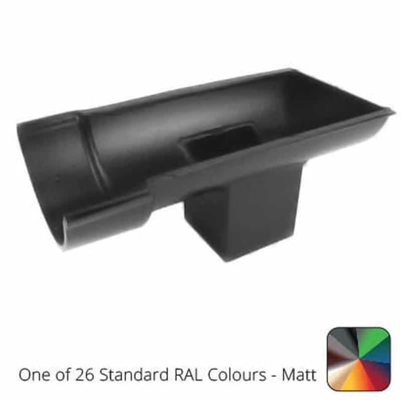 Alumasc 115mm (4.5") Beaded Half Round Cast Aluminium Stop-end Socket Outlet with 75x75mm square outlet pipe - One of 26 Standard Matt RAL colours TBC