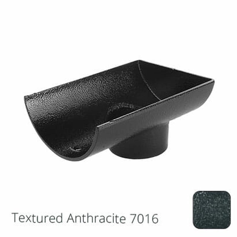 Alumasc 125mm (5") Half Round Cast Aluminium 63mm Stop End Spigot Outlet - Textured Anthracite Grey RAL 7016