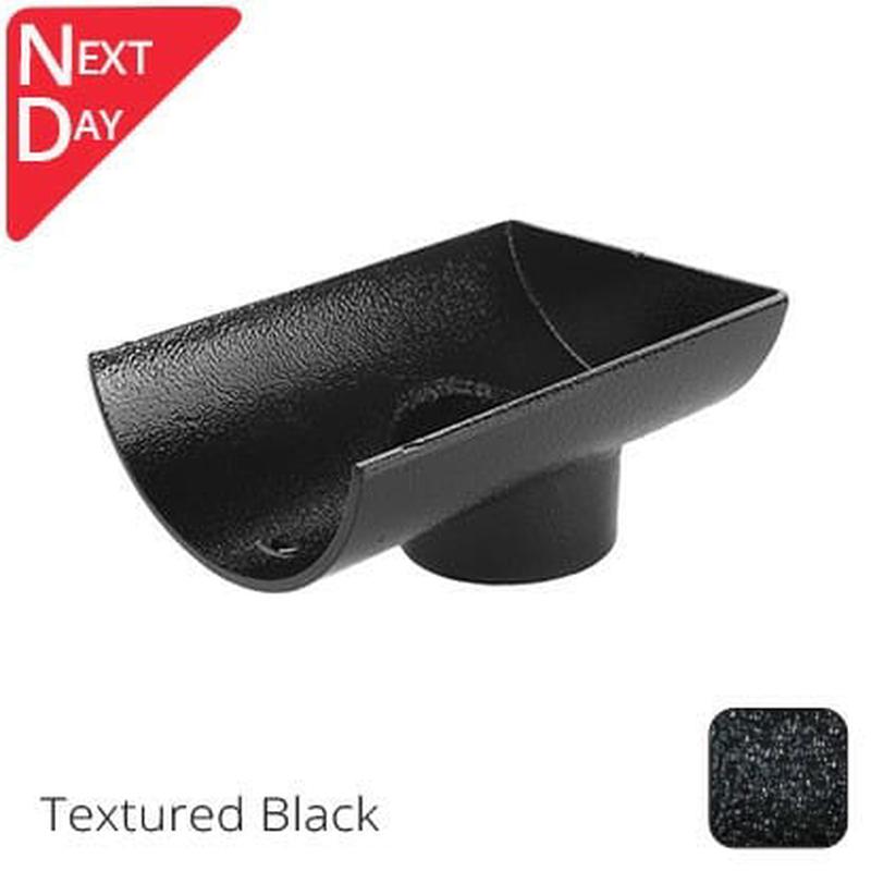 Alumasc 125mm (5") Half Round Cast Aluminium 63mm Stop End Spigot Outlet - Textured Black