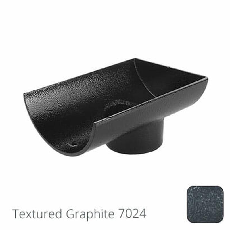 Alumasc 125mm (5") Half Round Cast Aluminium 63mm Stop End Spigot Outlet  -  Textured Graphite Grey RAL 7024
