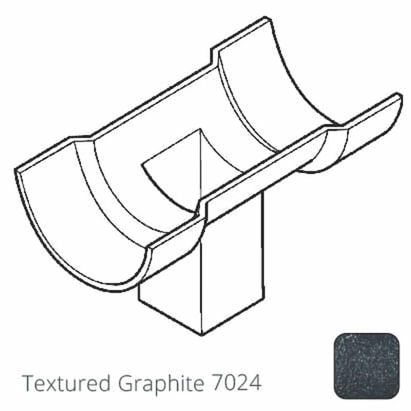 Alumasc 75x75 (3x3") square outlet Cast Aluminium Half Round 125mm (5") Gutter Running Outlet - Double Socket - Textured 7024 Graphite