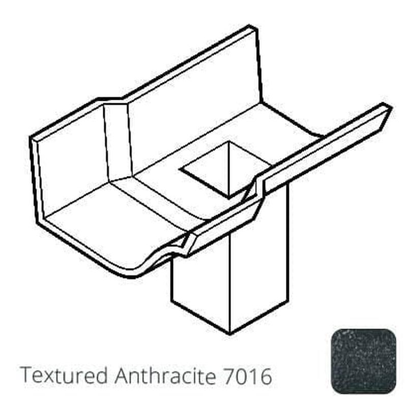 Alumasc 75x75 (3x3") square outlet Cast Aluminium Victorian Ogee 125mm (5") Gutter Running Outlet - Single Spigot/Socket - Textured 7016 Anthracite