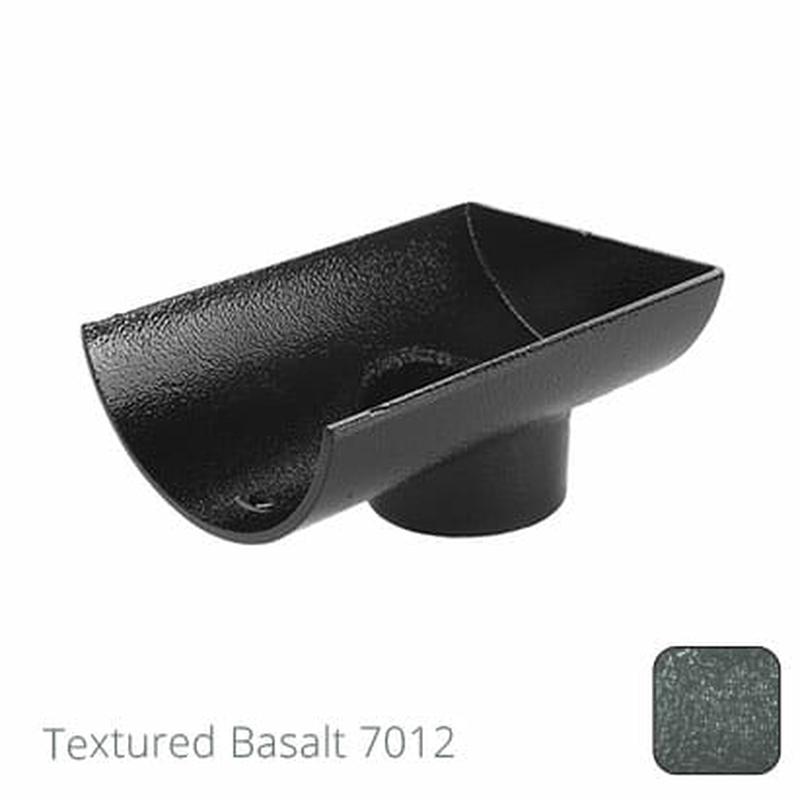 Alumasc 100mm (4") Half Round Cast Aluminium 63mm Stop End Spigot Outlet - Textured Basalt Grey RAL 7012