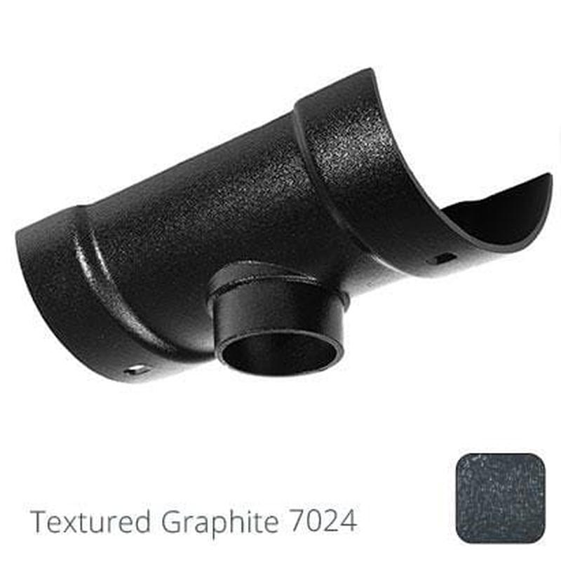 Alumasc 125mm (5") Half Round Cast Aluminium 63mm Gutter Outlet - Textured Graphite Grey RAL 7024