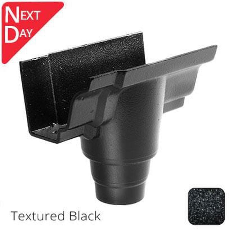 Alumasc 125x100 (5"x 4") Moulded Ogee Cast Aluminium 63mm Gutter Outlet - Textured Black