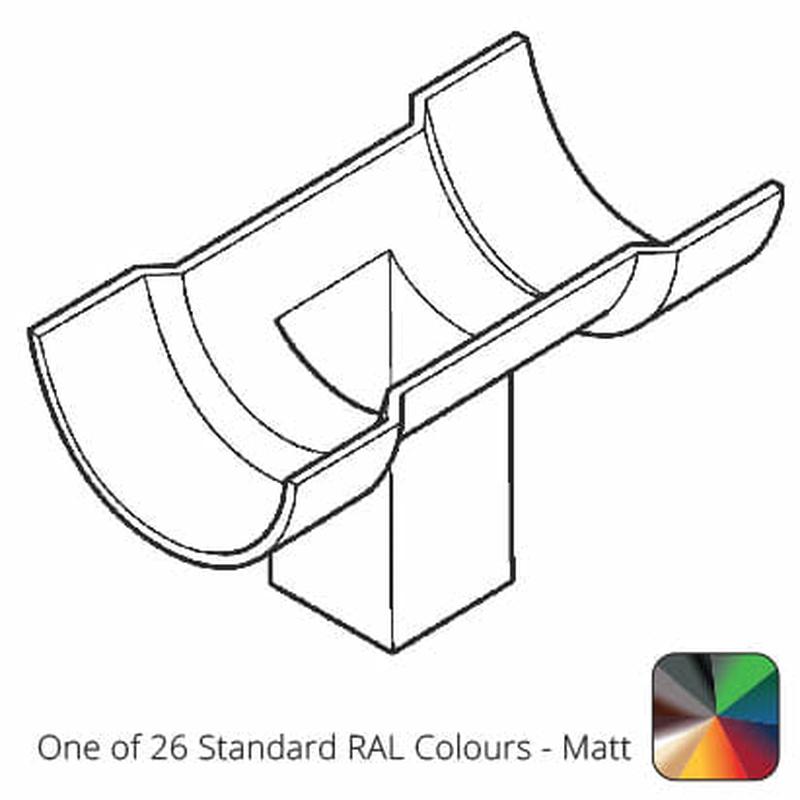 Alumasc 75x75 (3x3") square outlet Cast Aluminium Half Round 125mm (5") Gutter Running Outlet - Double Socket - One of 26 Standard RAl colours - Matt