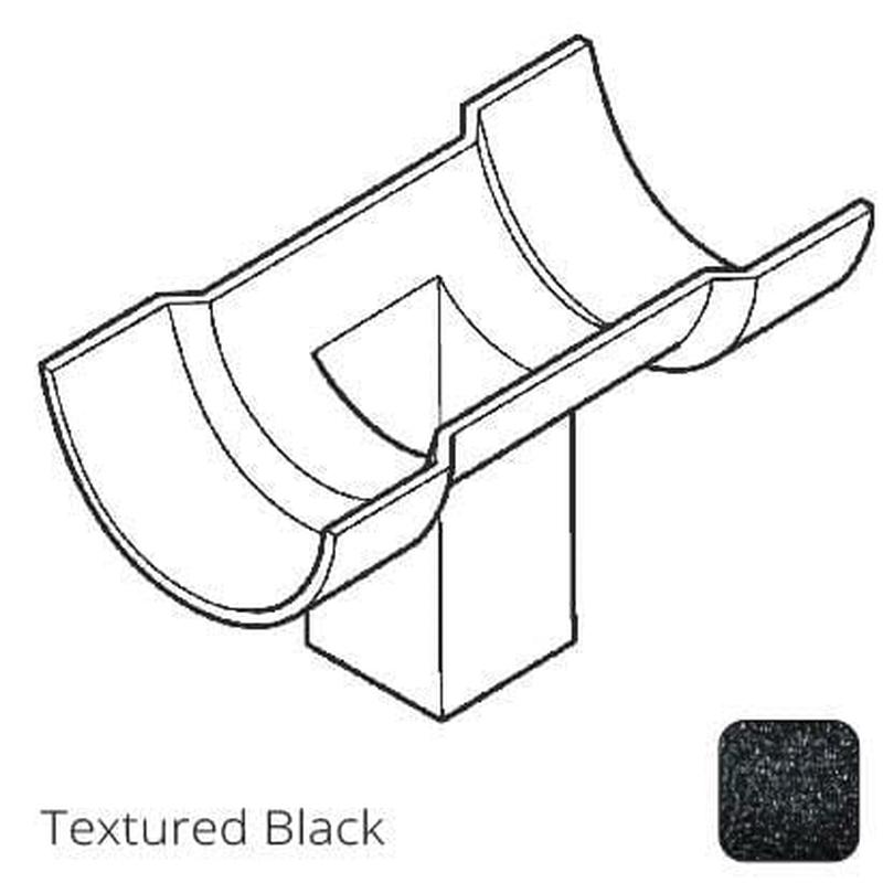 Alumasc 75x75 (3x3") square outlet Cast Aluminium Half Round 125mm (5") Gutter Running Outlet - Double Socket - Textured Black